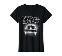 Back to The Future Delorean Flying Away Camiseta, Mujer, Negro, S