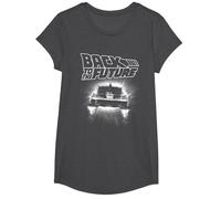 Back to The Future Delorean Flying Away Camiseta, Niñas, Jaspeado Oscuro, L