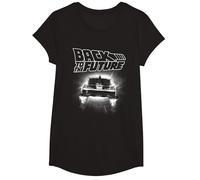 Back to The Future Delorean Flying Away Camiseta, Niñas, Negro, S