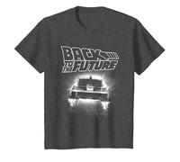 Back to The Future Delorean Flying Away Camiseta, Niños, Jaspeado Oscuro, 8 años