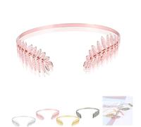 Back-Worn Leaf Metal Headband, Fashion Gold Leaf Back-Worn Goddess Headpieces, Goddess Headpiece for Back-of-Head Wear - Perfect for Weddings (Pink)