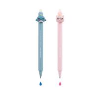 Back2Fun - Bolígrafos Borrables, Set de Bolis de Tinta Gel, Cabeza Con Forma de Animal Que Sube y Baja, Punta 0,7 mm, Frase Divertida, Tinta Azul y Rosa, Narval - Unicornio