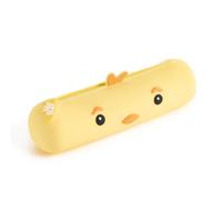 Back2Fun - Estuche Escolar de Silicona Suave, Portatodo Infantil con Cremallera y Tirador, Detalles en Relieve, Tamaño Ø45x185 mm, Estilo Kawaii para la Vuelta al Cole, Pollito