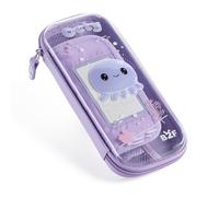 Back2Fun - Estuche Escolar Transparente, Portatodo Infantil con Organizador Elástico, Compartimento con Malla y Horario Escolar, Cremallera y Tirador de Silicona, Diseño en Relieve, Pulpo