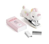 Back2Fun - Mini grapadora infantil de goma suave con 400 grapas Nº10, Diseño divertido y compacto, Regalo escolar original, Papelería bonita para niños, niñas y uso diario en el cole