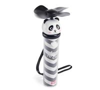 Back2Fun - Mini Ventilador Portátil de Mano con 3 Velocidades, Batería Recargable USB-C con hasta 2 Horas de Autonomía, Aspas Seguras y Asa de Tela para Colgar, Tamaño Ø22x130 mm, Diseño Panda