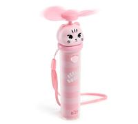 Back2Fun - Mini Ventilador Portátil de Mano con 3 Velocidades, Batería Recargable USB-C con hasta 2 Horas de Autonomía, Aspas Seguras y Asa de Tela para Colgar, Tamaño Ø22x130 mm, Diseño Gatita Rosa
