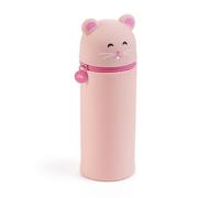 Back2Fun - Portatodo cubilete hámster, Estuche Escolar un Compartimento, Estuche 2 en 1 Extensible, Portatodo de Silicona Textura Suave, Cierre Cremallera, Color Rosa