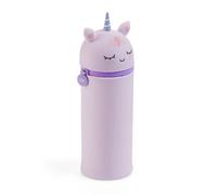 Back2Fun - Portatodo cubilete Unicornio, Estuche Escolar un Compartimento, Estuche 2 en 1 Extensible, Portatodo de Silicona Textura Suave, Cierre Cremallera, Color Malva