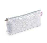 Back2Fun - Portatodo Triangular Brillante, Estuche un Compartimento, Tamaño 200 x 80 x 35 mm, Portatodo con Purpurina, Tirador metálico, Cierre Cremallera, Papelería Bonita, Blanco