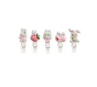 Back2Fun - Set de 5 Mini Pinzas de Conejo en 3D para tu Escritorio, Sujetapapeles Divertidos de Resina Cute, Material Escolar para la Vuelta al Cole