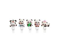Back2Fun - Set de 5 Mini Pinzas de Panda en 3D para tu Escritorio, Sujetapapeles Divertidos de Resina Cute, Material Escolar para la Vuelta al Cole