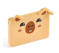 Back2Fun - Tarjetero Infantil con Bolsillo Exterior para una Tarjeta de Transporte, Portatodo de Silicona Multiusos: Llaves, Monedas o Pequeños Objetos, Orejitas en Relieve, Estilo Kawaii, Capibara
