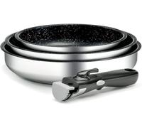 Backen 191599 - Juego de sartenes 20-24-26cm, Inducción, Acero inoxidable, Revestimiento antiadherente, Apilable, Compatible con lavavajillas, Polivalencia, Ahorro de espacio, Garantía 5 años.