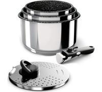 Backen 391505. Set cazuelas 16,18,20cm. Inox. 5 piezas. Inducción. 1 mango desmontable. 1 tapa multiposición metal. Lavavajillas. Antiadherente. 5 años garantía.