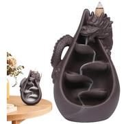 Backflow Incense Burner Dragon, Chinese Purple Sand Censer, Incense Cone & Stick Holder for Home Decor, Yoga, Relaxation, Black, Size 17 x 11 cm