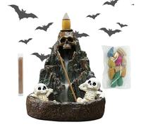 Backflow Incense Burner, Skull Rockery Incense Holder, Spooky Halloween Home Decor for Altar Ceremony Meditation Yoga Bathroom Desk Outdoor Festival Holiday Gothic Decoration