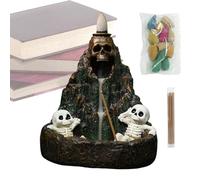 Backflow Incense Burner, Yoga Utensils Skull Rockery Burner, Halloween Scary Incense Holder for Festival Holiday Altar Outdoor Yoga Ceremony Bathroom Desk Decoration