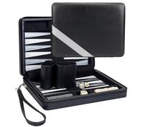 Backgammon magnético compacto de viaje con correa de transporte, color negro con rayas grises