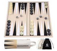 Backgammon Set Premium Silicone Backgammon Classic Board Games for 2 Players, Foldable Portable Travel Game Set with Carrying Storage Bag (Khaki)