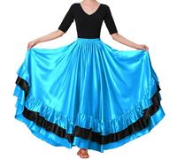 Backgarden Falda Larga de satén para Mujer, Color Negro y Rojo, para Danza del Vientre, Flamenco español, Danza del Vientre, Ballet, actuación folclórica, Tema Azul Lago, Talla única