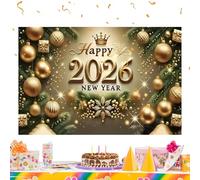 Background Cloth - New Years Eve Decorations, New Years Eve Decorations 2026, Gold Banner Happy News Year Backdrop for Indoor Outdoor Christmas Home Office School Shop Farmhouse Bar Photography