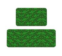 Background St Patrick's Day - Juego de 2 tapetes de cocina antideslizantes con purpurina para el hogar, oficina, lavandería