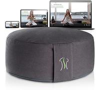BACKLAXX Cojín de meditación XL, 35 cm [30% más de superficie de asiento], 15 cm de alto con relleno de trigo sarraceno, accesorio perfecto para meditación, cojín de yoga redondo, incluye curso de