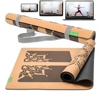 BACKLAXX esterilla yoga corcho XXL [50% más superficie] con caucho natural, esterilla de yoga antideslizante, esterilla de yoga sostenible, esterilla fitness con zonas antideslizantes, incluye cor