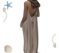 Backless Cami Dress-Backless Lounge Dress for Women for Summer House Beach (Camel,4XL)