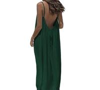 Backless Cami Dress for Women - Summer Sexy Sleeveless Solid Color Lounge Dress (Dark Green,M)