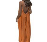 Backless Cami Dress, Spaghetti Strap Solid Color Flowy Lounge House Dress, Casual Beach Vacation Swimsuit Coverup (Orange,M)