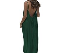 Backless Cami Dresses for Women, Backless House Dress, Lounge House Vacation Beach Sundresses (Dark Green,L)