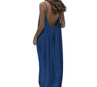 Backless Cami Dresses for Women Sleeveless Spaghetti Strap Flowy Casual Lounge Dress with Feminine Fit (Royal Blue,XL)