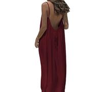 Backless Cami Dresses for Women Sleeveless Spaghetti Strap Flowy Casual Lounge Dress with Feminine Fit (Burgundy,M)