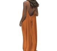 Backless Cami Dresses for Women Sleeveless Spaghetti Strap Flowy Casual Lounge Dress with Feminine Fit (Orange-Red,L)