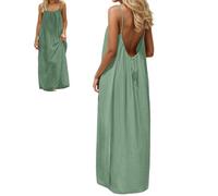 Backless Cami Dresses for Women, Solid Color Backless Cami Dress, Sleeveless Beach Vacation Maxi Dress Summer (Green 2,M)