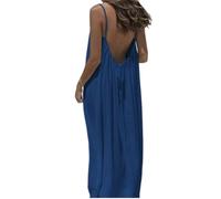Backless Cami Dresses for Women Summer Casual Sleeveless Maxi House Dress Spaghetti Strap Flowy Long Beach Sundress (Blue,3XL)