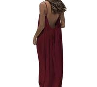 Backless Cami Dresses for Women Summer Casual Sleeveless Maxi House Dress Spaghetti Strap Flowy Long Beach Sundress (Red,XL)