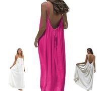 Backless House Dress Cami Long Dress Backless Cami Dresses for Women Sleeveless Beach Vacation Clothes (Dark Pink,M)