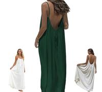 Backless House Dress Cami Long Dress Backless Cami Dresses for Women Sleeveless Beach Vacation Clothes (Dark Green,5XL)