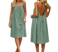 Backless Lounge Dress - Casual Sleeveless Cami House Dress for Women Soft Loose Fit Summer Gown, for Beach Vacation Mode