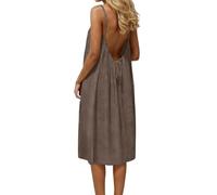 Backless Lounge Dress - Casual Sleeveless Cami House Dress for Women Soft Loose Fit Summer Gown, for Beach Vacation Mode