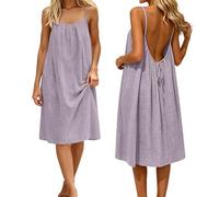 Backless Lounge Dress - Casual Sleeveless Cami House Dress for Women Soft Loose Fit Summer Gown, for Beach Vacation Mode