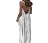 Backless Lounge Dress - Casual Sleeveless Cami House Dress for Women Soft Loose Fit Summer Gown, for Beach Vacation (K,S)