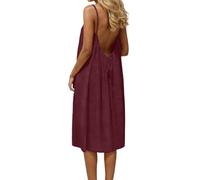 Backless Lounge Dress - Casual Sleeveless Cami House Dress for Women Soft Loose Fit Summer Gown, for Beach Vacation Mode