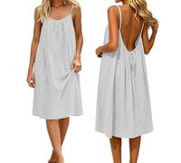 Backless Lounge Dress - Casual Sleeveless Cami House Dress for Women Soft Loose Fit Summer Gown, for Beach Vacation Mode