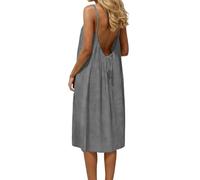 Backless Lounge Dress - Casual Sleeveless Cami House Dress for Women Soft Loose Fit Summer Gown, for Beach Vacation Mode