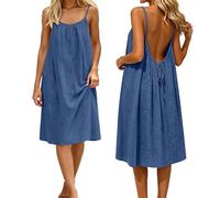 Backless Lounge Dress - Casual Sleeveless Cami House Dress for Women Soft Loose Fit Summer Gown, for Beach Vacation Mode