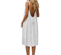 Backless Lounge Dress - Casual Sleeveless Cami House Dress for Women Soft Loose Fit Summer Gown, for Beach Vacation Mode